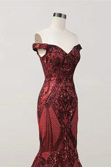 Elegant Burgundy Off-the-shoulder Mermaid Prom Dresses-Ballbella