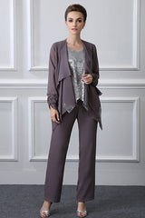 elegant Casual Vintage Long Sleeves Jewel Mother's suit-Ballbella