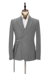 Elegant Dark Gray Men's Formal Suit Buckle Button Suit for Groomsmen-Ballbella