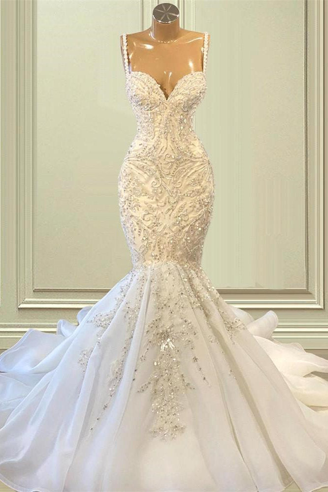 Elegant Ivory Spaghetti straps Sleeveless Mermaid Wedding Dresses Elegant Ivory Spaghetti straps Sleeveless Mermaid Wedding Dresses