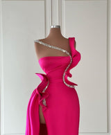 Elegant Long Glitter Sleeveless Front Split Long Prom Dresses With Ruffles Long-Ballbella