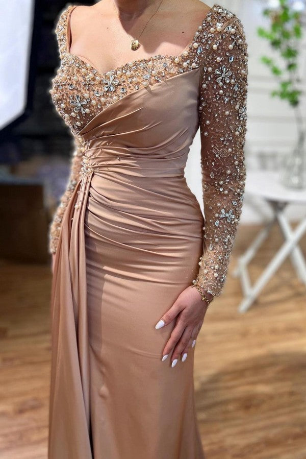 Elegant Long Mermaid Beading Prom Dresses With Long Sleeves Elegant Long Mermaid Beading Prom Dresses With Long Sleeves