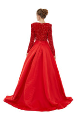 Elegant Long sleeve Deep V-neck Dark green Evening Dress | Ballbella Real Shooting-Ballbella