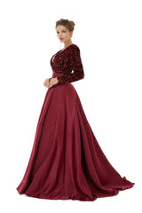 Elegant Long sleeve Deep V-neck Dark green Evening Dress | Ballbella Real Shooting-Ballbella