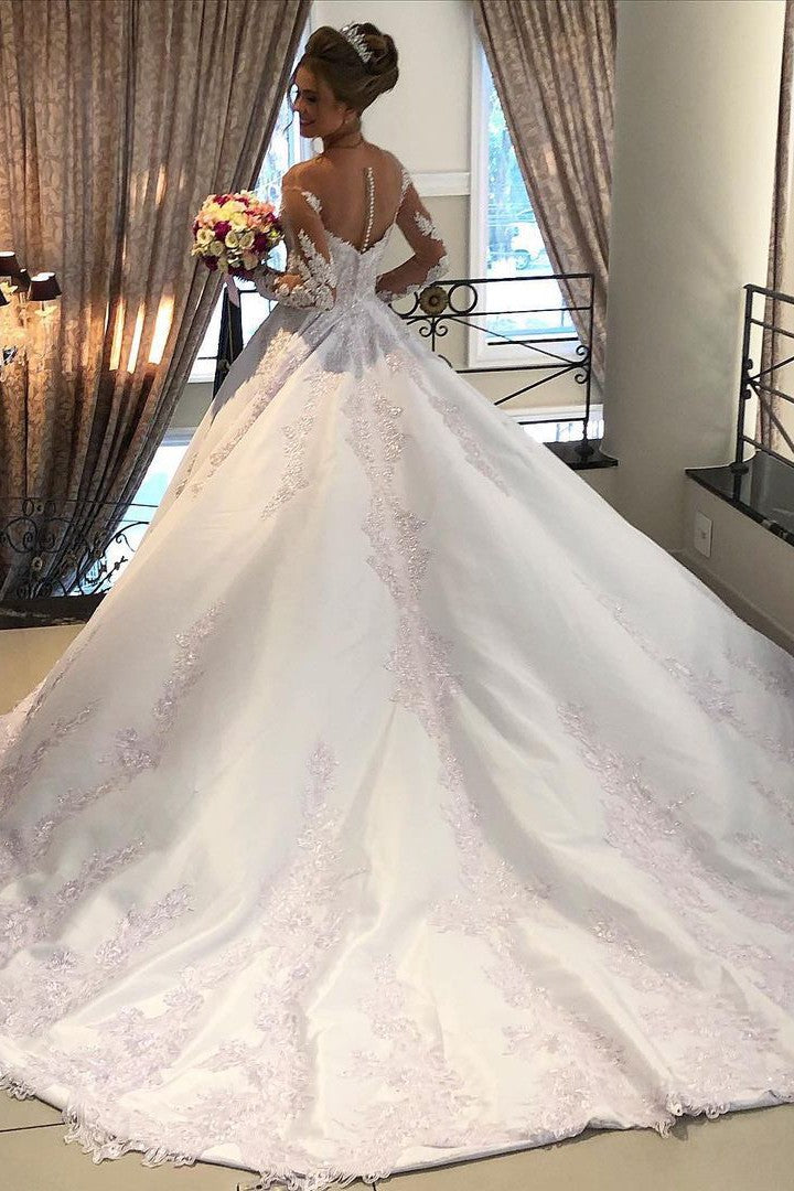 Elegant Long Sleeve Lace Wedding Dress Princess Bridal Wear Zipper Back Elegant Long Sleeve Lace Wedding Dress Princess Bridal Wear Zipper Back