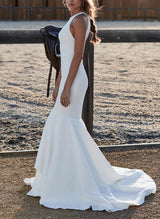 Elegant Mermaid Fitted Back Hole Wedding Dresses in Elastic Satin-Ballbella