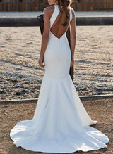 Elegant Mermaid Fitted Back Hole Wedding Dresses in Elastic Satin-Ballbella