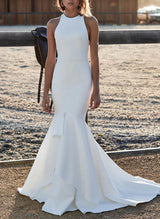 Elegant Mermaid Fitted Back Hole Wedding Dresses in Elastic Satin-Ballbella
