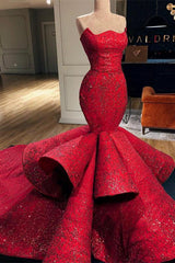 Elegant Mermaid Strapless Sleeveless Floor-Length Prom Party Gowns-Ballbella