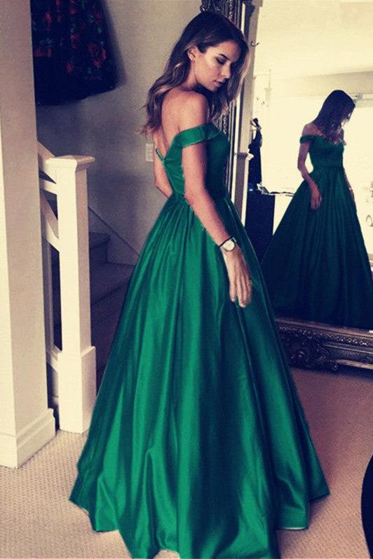 party dress green color Elegant Off-the-Shoulder Evening Dress Green Long Prom Party Gowns