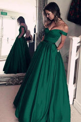 Elegant Off-the-Shoulder Evening Dress Green Long Prom Party Gowns-Ballbella