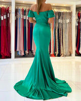 Elegant Off-the-Shoulder Green Mermaid Evening Dress Long On Sale-Ballbella