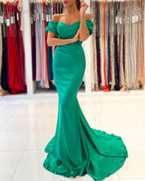 Elegant Off-the-Shoulder Green Mermaid Evening Dress Long On Sale-Ballbella