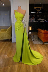 Elegant One Shoulder Mermaid Long Evening Dress With Beads Slit-Ballbella