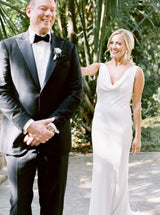 Elegant Petite Cowl Back Sheath Column Wedding Dresses-Ballbella