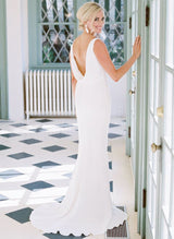 Elegant Petite Cowl Back Sheath Column Wedding Dresses-Ballbella