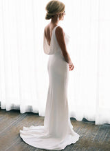Elegant Petite Cowl Back Sheath Column Wedding Dresses-Ballbella