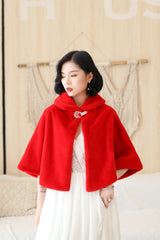 Elegant Red Korean-Style Mink Cashmere Outerwear Winter Wedding Warmth Coat-Ballbella