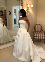 Elegant Satin Wedding Dresses Bows-Ballbella