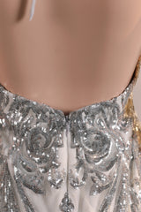 Elegant Silver Sequin Flowers Mermaid Floor Length Prom Dresses-Ballbella