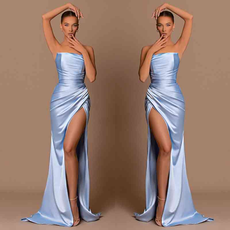 Elegant Sky Blue Strapless Mermaid Prom Dress Long Split Ballbella Elegant Sky Blue Strapless Mermaid Prom Dress Long Split Ballbella