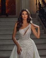 Elegant Sleeveless Mermaid Sequins Wedding Dress with Lace-Ballbella