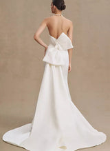 Elegant Strapless Satin Wedding Dresses Sash-Ballbella