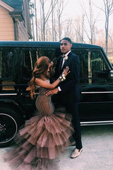 Elegant Straps Sleeveless Applique Tulle Mermaid Prom Party Gowns-Ballbella