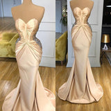 Elegant Sweetheart Champagne Prom Dress Mermaid Long With Crystals-Ballbella