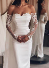 Elegant Sweetheart Detachable Train Lace Sleeves Wedding Dresses-Ballbella