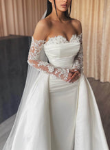 Elegant Sweetheart Detachable Train Lace Sleeves Wedding Dresses-Ballbella