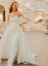 Elegant Sweetheart Detachable Train Lace Sleeves Wedding Dresses-Ballbella