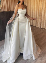Elegant Sweetheart Detachable Train Lace Sleeves Wedding Dresses-Ballbella
