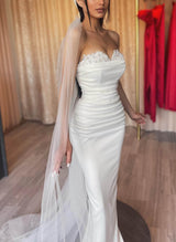 Elegant Sweetheart Detachable Train Lace Sleeves Wedding Dresses-Ballbella