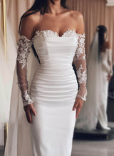 Elegant Sweetheart Detachable Train Lace Sleeves Wedding Dresses-Ballbella