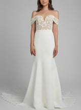 Elegant Sweetheart Elastic Satin Wedding Dresses Appliques Lace-Ballbella