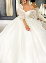 Elegant Sweetheart Organza Sweep Train Wedding Dress Ruffle-Ballbella