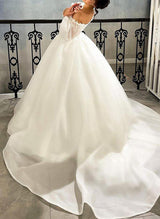 Elegant Sweetheart Organza Sweep Train Wedding Dress Ruffle-Ballbella