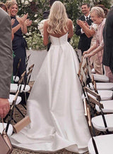 Elegant Sweetheart Satin Sweep Train Wedding Dresses Split Front-Ballbella