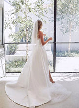 Elegant Sweetheart Satin Sweep Train Wedding Dresses Split Front-Ballbella