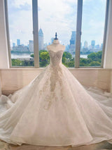 Elegant Sweetheart Strapless Sleeveless Wedding Dresses Ball Gown Beads With Lace-Up Back-Ballbella