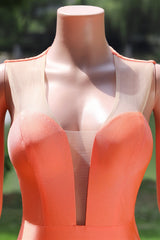 Elegant V-neck Orange Open Back Mermaid Floor Length Prom Dresses-Ballbella