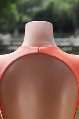 Elegant V-neck Orange Open Back Mermaid Floor Length Prom Dresses-Ballbella