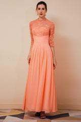 Elegant Violet 3/4 sleeves High waist Beaded Lace Chiffon Evening Dress-Ballbella