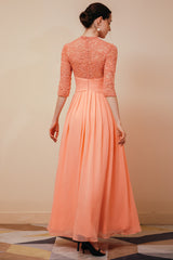 Elegant Violet 3/4 sleeves High waist Beaded Lace Chiffon Evening Dress-Ballbella