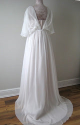 Elegant Wedding Dresses V Neck Half Sleeves Backless Lace Bridal Gown-Ballbella