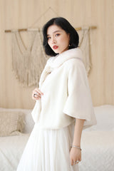 Elegant White Korean-Style Mink Cashmere Outerwear Winter Wedding Warmth Coat-Ballbella