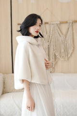 Elegant White Korean-Style Mink Cashmere Outerwear Winter Wedding Warmth Coat-Ballbella