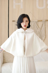 Elegant White Korean-Style Mink Cashmere Outerwear Winter Wedding Warmth Coat-Ballbella