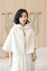 Elegant White Korean-Style Mink Cashmere Outerwear Winter Wedding Warmth Coat-Ballbella